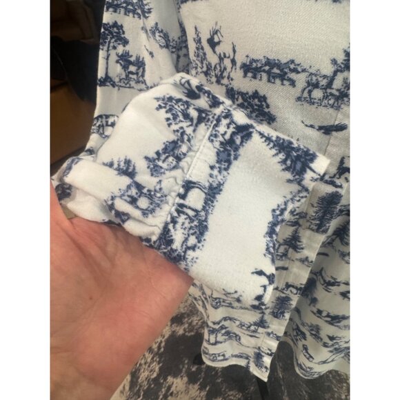 Lands End Womens Flannel Blue White Wildlife Tunic Shirt L 14-16 100% Cotton - Picture 15 of 15